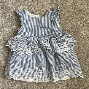 Baby Gap Blue White Stripe Eyelet Ruffle Flutter Sleeve Dress